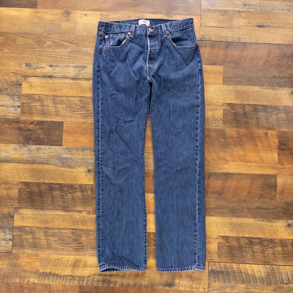 Y2K 2008 Levis 501 Jeans Mens 34x34 Fits 33x33 Dark Wash Straight Leg Button Fly